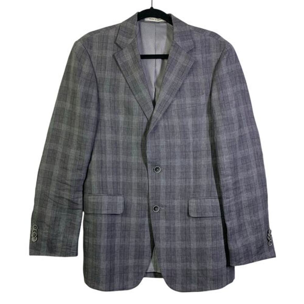 JOSEPH ABBOUD Blazer Sport Coat Jacket Linen Tailored‎ Fit Plaid 2 Button 37 Reg